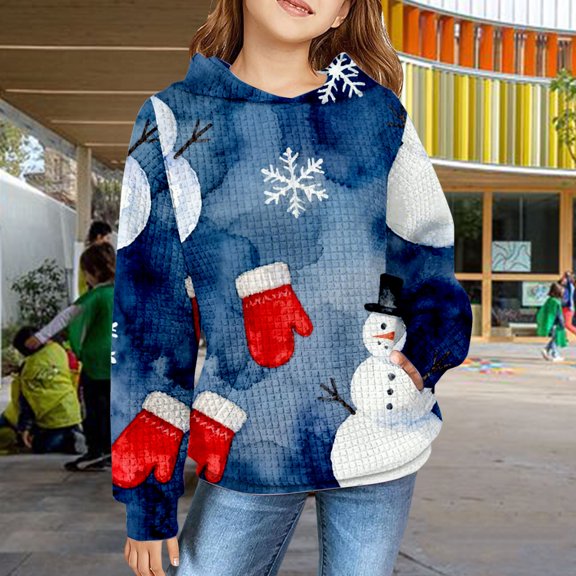 UACY Toddler Girls Christmas Hooded Sweatshirt, Snowman Graphic Long Sleeve Oversized Festive Pullover Top, Holiday Fashion Clothes for Girls (MR2, 9-10 Years)