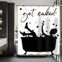 Get Naked Shower Curtain Black White Funny Quote Simple Fun Letters Print Shower Curtain for Bathroom Decor Set with 12 Hooks 72x72 Inches