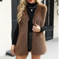 thumbnail image 2 of Womens Warm Faux Furry Long Coat Jacket Sleeveless Fleece Thermal Blazer Winter Solid V-Neck Outerwear Wind Resistant Windbreaker Sweater Jacket, 2 of 7