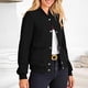 thumbnail image 5 of HongQid Women's Bomber Jackets Winter Trendy Varsity Jackets Shackets Button Down Cropped Coats with Pockets, 5 of 7