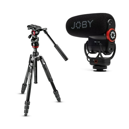 Manfrotto Befree Live 4-Section Aluminum Tripod with Fluid Head and JOBY Wavo PLUS On-Camera Microphone