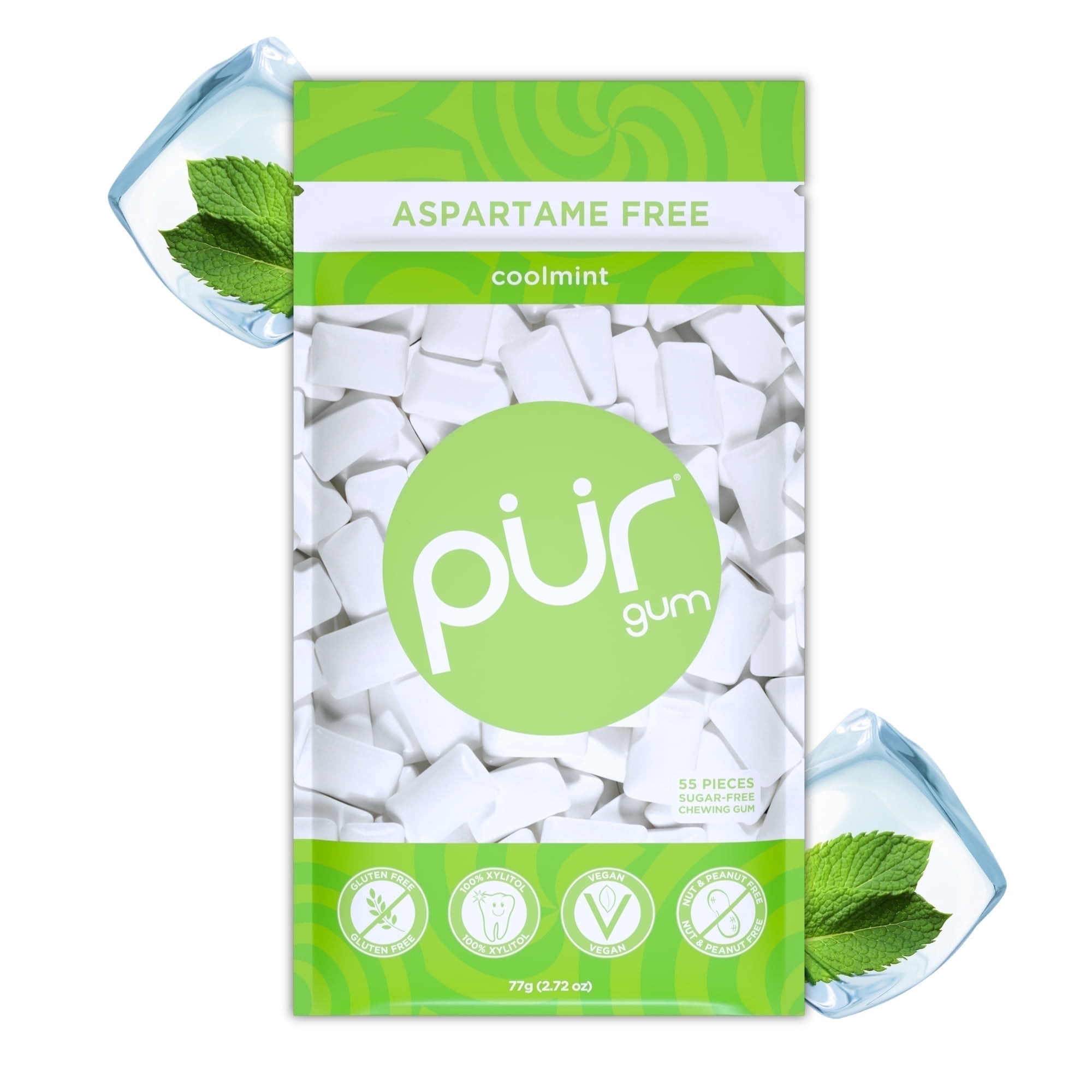 PUR Gum Aspartame Free Sugar Free & 100% Xylitol Coolmint Chewing Gum 55 Pieces Pack of 1