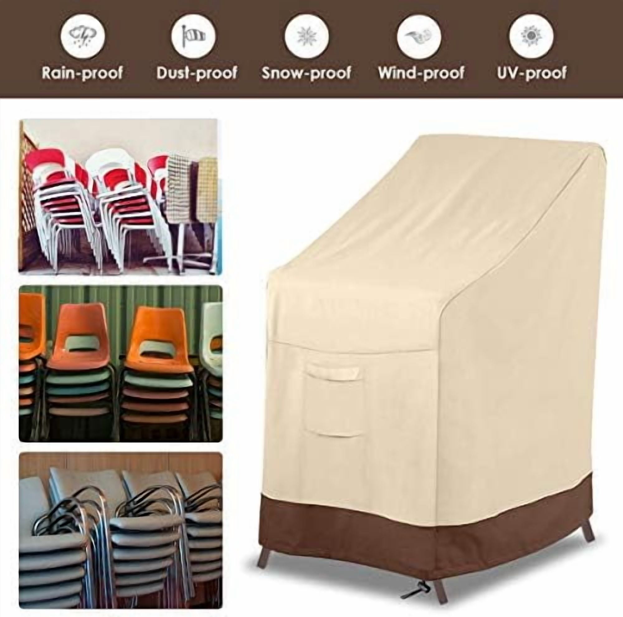 Stackable Patio Chair Cover,100% Waterproof Outdoor Chair Cover, Heavy Duty Lawn Patio Furniture Covers,Fits for 4-6 Stackable Dining Chairs,2 Pack-36 Lx28 Wx47 H,Beige&Brown