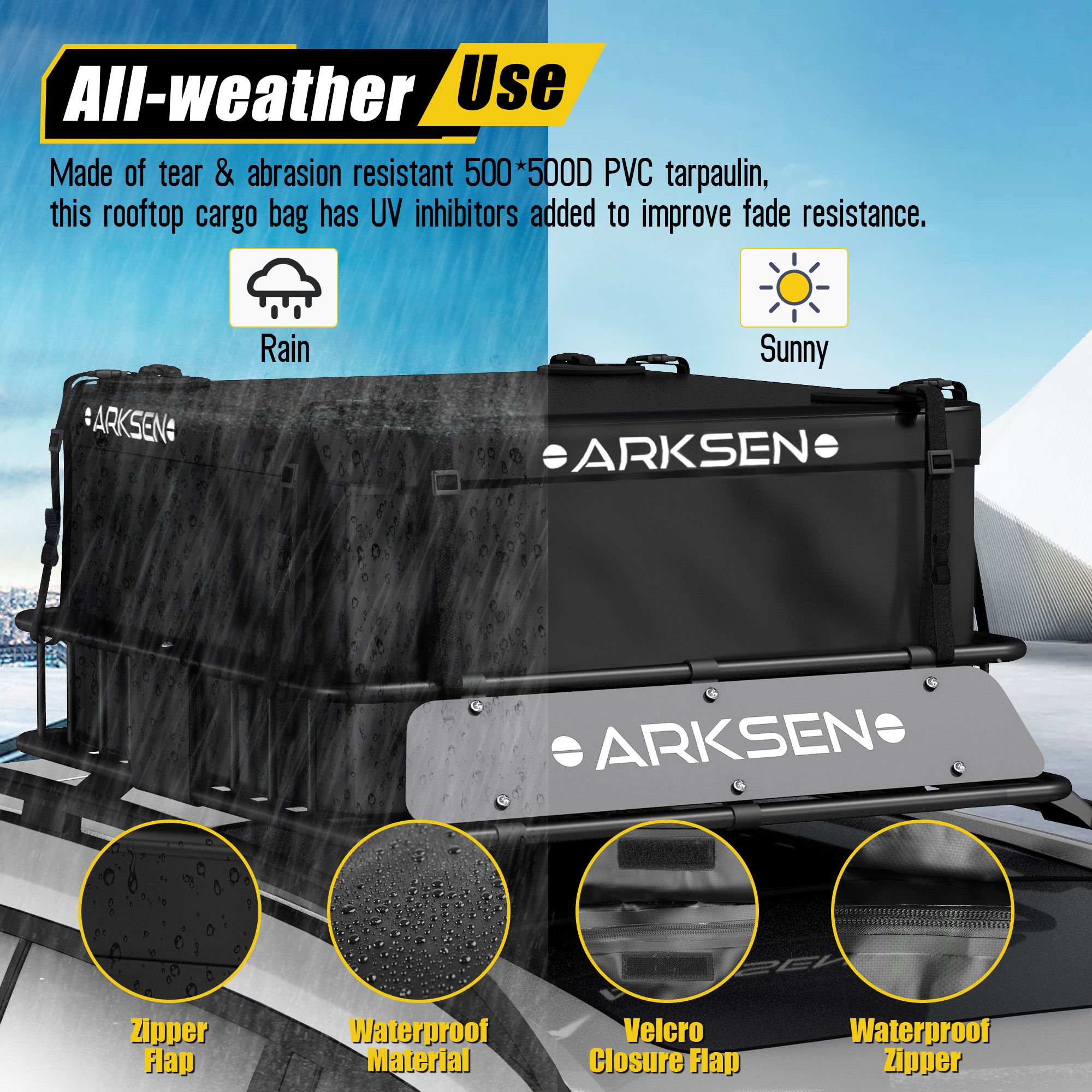 ARKSEN 64 x 39 Inch Universal 150LB Heavy Duty Roof Rack Cargo with Extension Car Top Luggage Holder Carrier Basket for SUV, Truck, ＆ Car Steel Const - 2