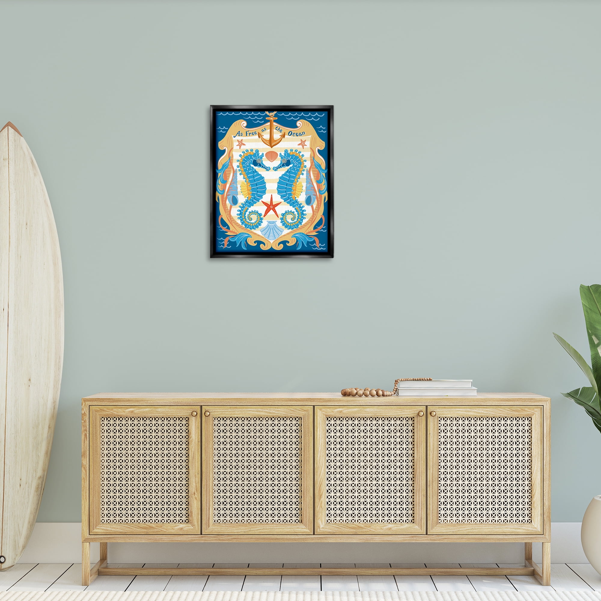 Stupell Industries Free As Ocean Seahorses Nautical & Beach Painting Black Floater Framed Canvas Art Print Wall Art, 25 x 31
