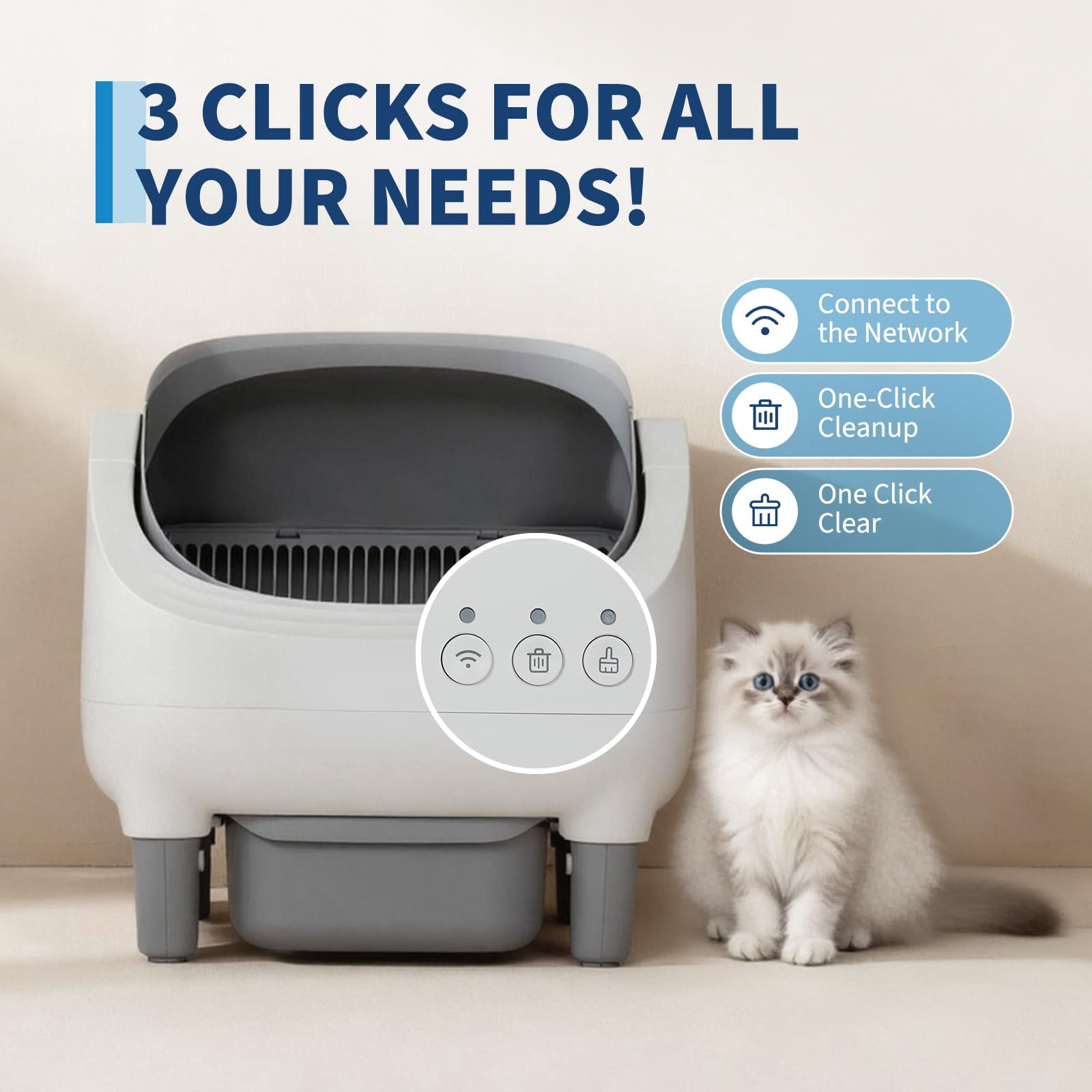 Automatic Self-Cleaning Cat Litter Box with App & 2.4G WiFi – Open-Top, Ultra-Quiet, 10.5L Odor-Free Waste Bin, 7-Layer Safety Sensors, Includes Trash Bags, for Multiple & Large Cats