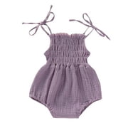 Owordtank Newborn Baby Girls Cotton Sleeveless Onesies Bodysuits Ajustable Straps Jumpsuits