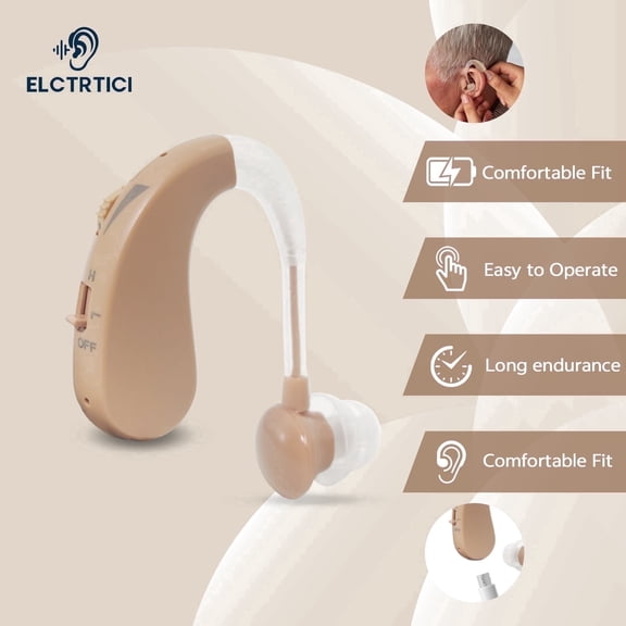 ELCTRTICI Hearing Aids for Seniors, VHP-1204 Behind-the-Ear Rechargeable Hearing Aid with Noise Cancellation, Designed for Hearing Loss, Single, Beige