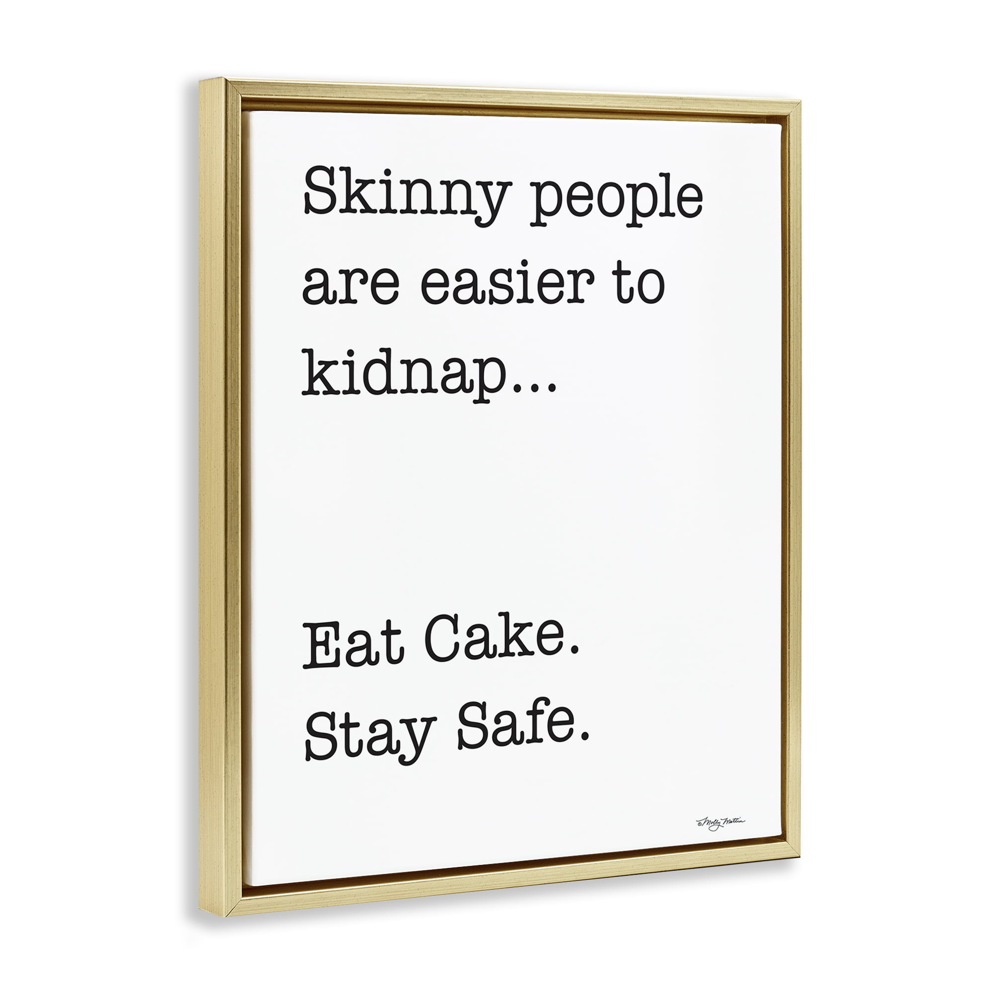 Stupell Industries Eat Cake Stay Safe Novelty Painting Gold Floater Framed Art Print Wall Art, 17 x 21