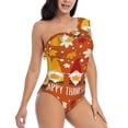 thumbnail image 3 of Zufioo Happy Thanksgiving Three Gnomes Print One-shoulder Ruffled One-piece Swimsuit, High Elastic Integrated Removable Chest Pad Swimsuit Suitable for Beach, Pool and Vacation-X-Large, 3 of 6