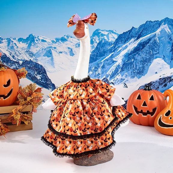 Fall Porch Goose Outfits Cute Fall Halloween Holiday Porch Goose Clothes Seasons Costumes for 23" Plastic Statue Patio Yard Garden Lawn Outdoor Decors