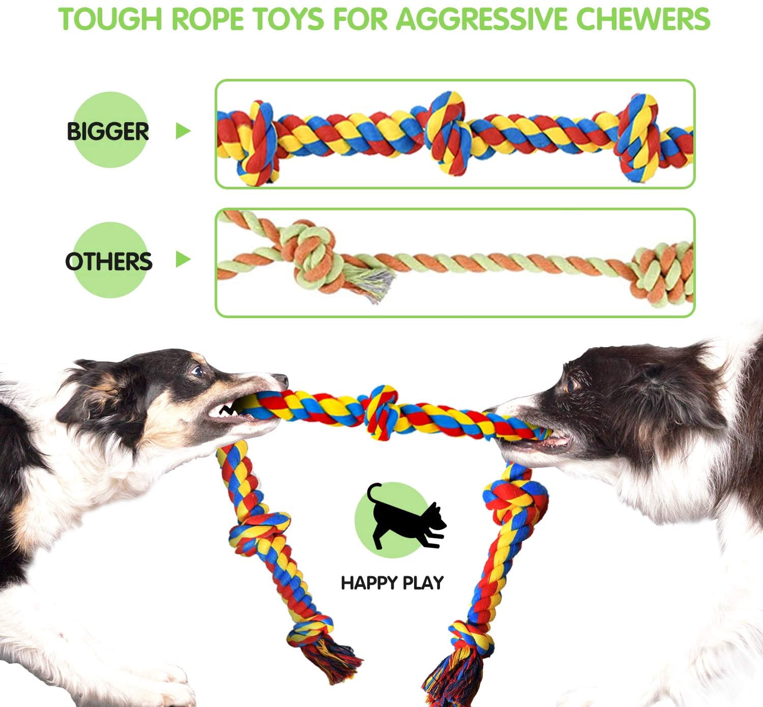 SHARLOVY Large Tough Chew Toys, 9-Piece Indestructible Cotton Puppy Teething Tug Set for Aggressive Chewers