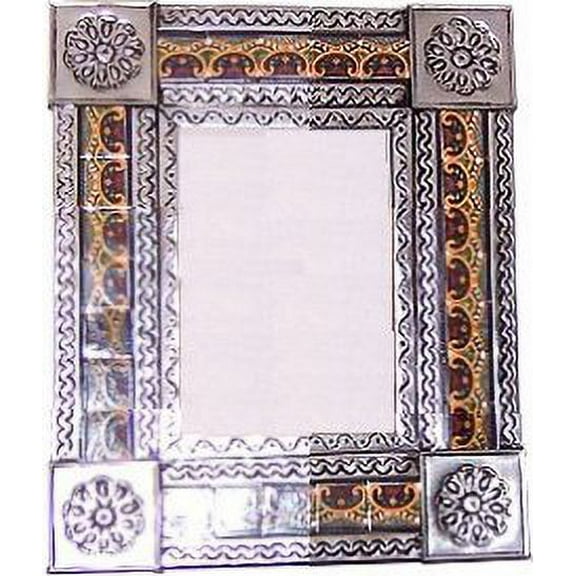 Small Silver Greca C Mexican Tile Mirror
