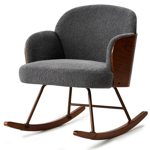 Merluxy Nursery Rocking Chair for Living Room,Bentwood Frame and Teddy Upholstered,Grey