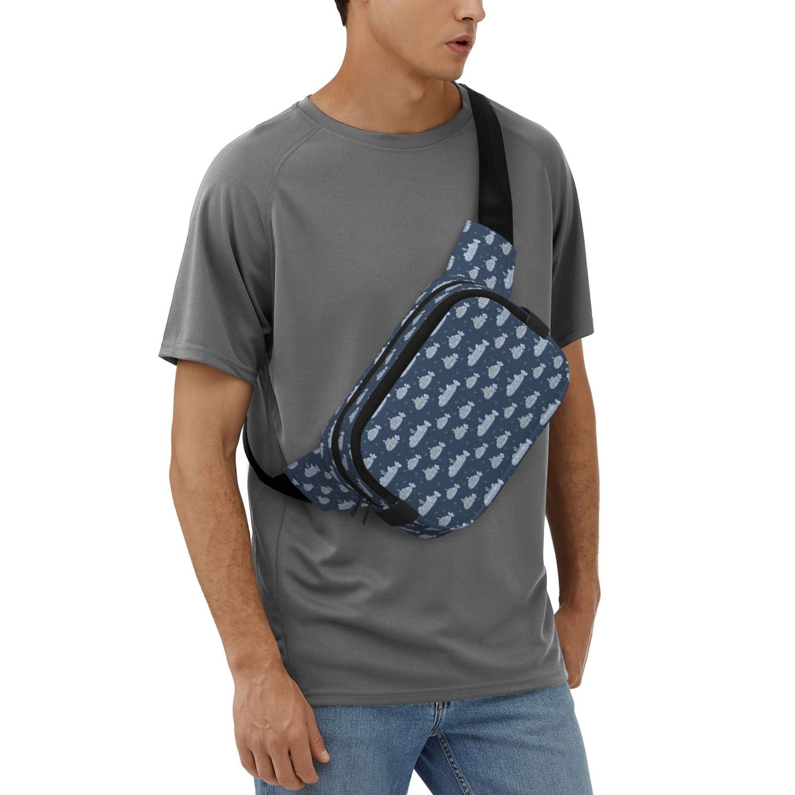 Fuzoiu Submarine With Periscope Print Unisex Square Double Layer Waist Bag,Crossbody Fanny Pack Travel Workout Accessory
