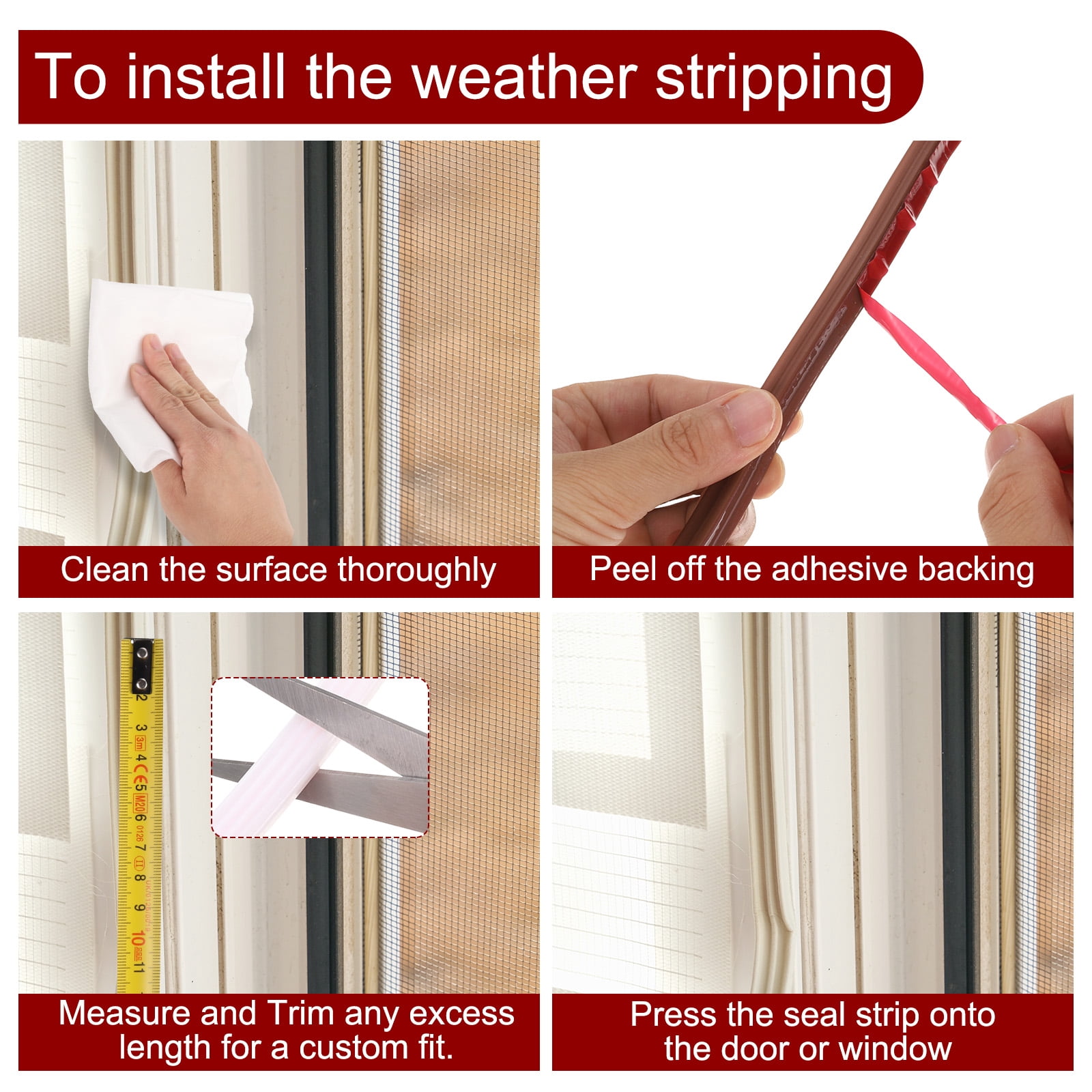 Uxcell Silicone Rubber Weather Stripping Door Seal, Self-Adhesive Doors Seal Strip (Brown,0.4"x33Ft)