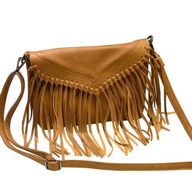 Bolso de hombro para mujer, con borlas, flecos, sobre, bolso portátil, de piel sintética, bandolera, marrón Advancent AP000973-03