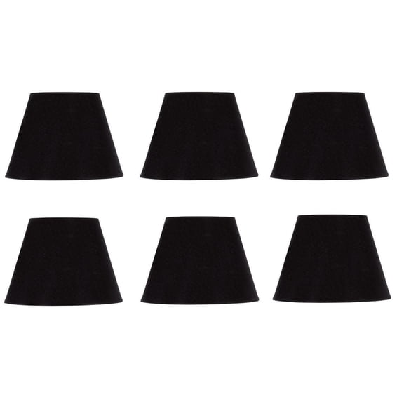 Set of Six European Drum Style Chandelier Lamp Shade 6 Inch Black Silk Clips Onto Bulb