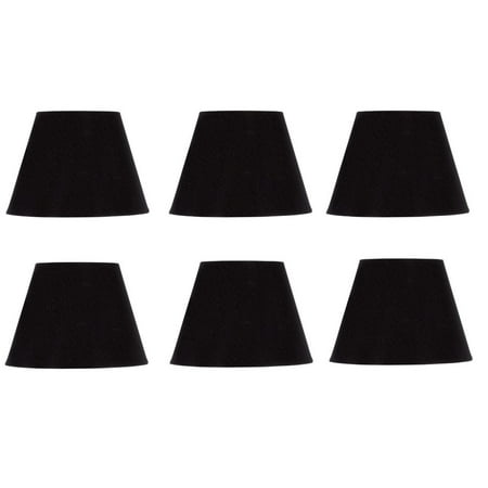 Set of Six European Drum Style Chandelier Lamp Shade 6 Inch Black Silk Clips Onto Bulb