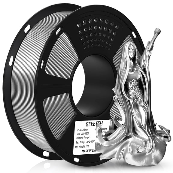 Geeetech 3D Printer Silk Silver PLA Filament 1.75mm,Metal-like Shiny Consumable 1kg (2.2lbs) 1 Spool