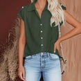 thumbnail image 3 of Scyoekwg Button Shirts for Women Summer Lapel Cap Sleeve Shirt Tops Solid Color Casual Comfy Trendy Clothing (Army Green,L）, 3 of 5