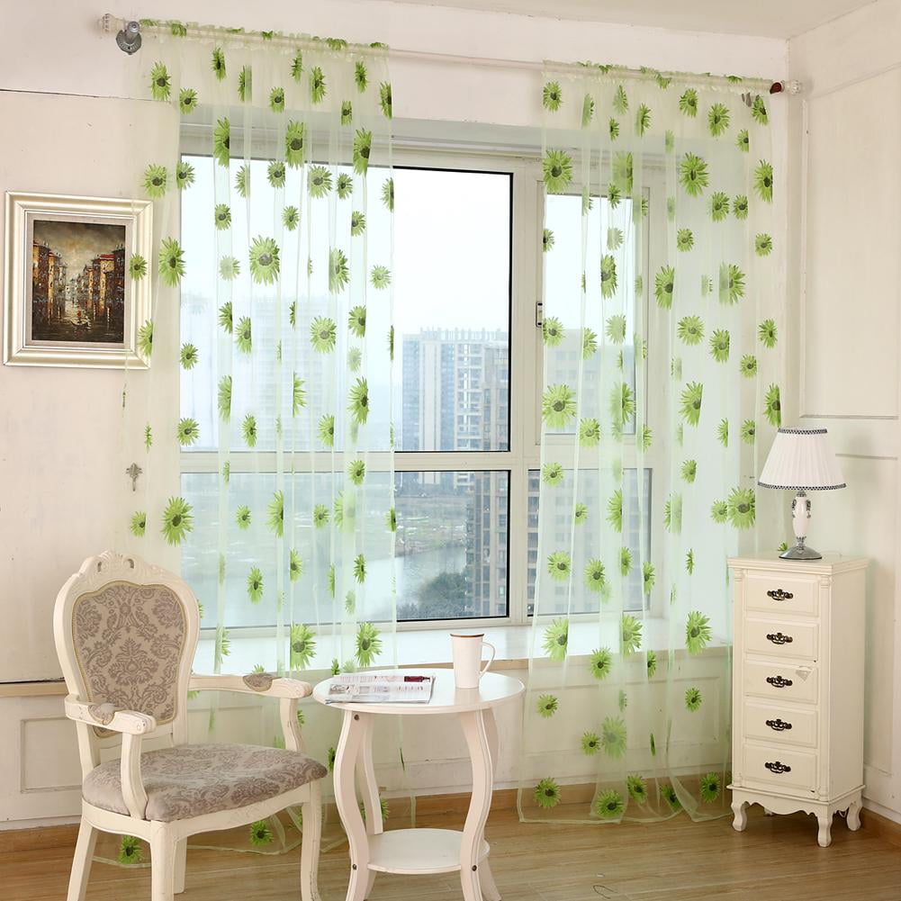 Sunflower Print Window Door Curtain Tulle Curtains for Living Room Bedroom Home 