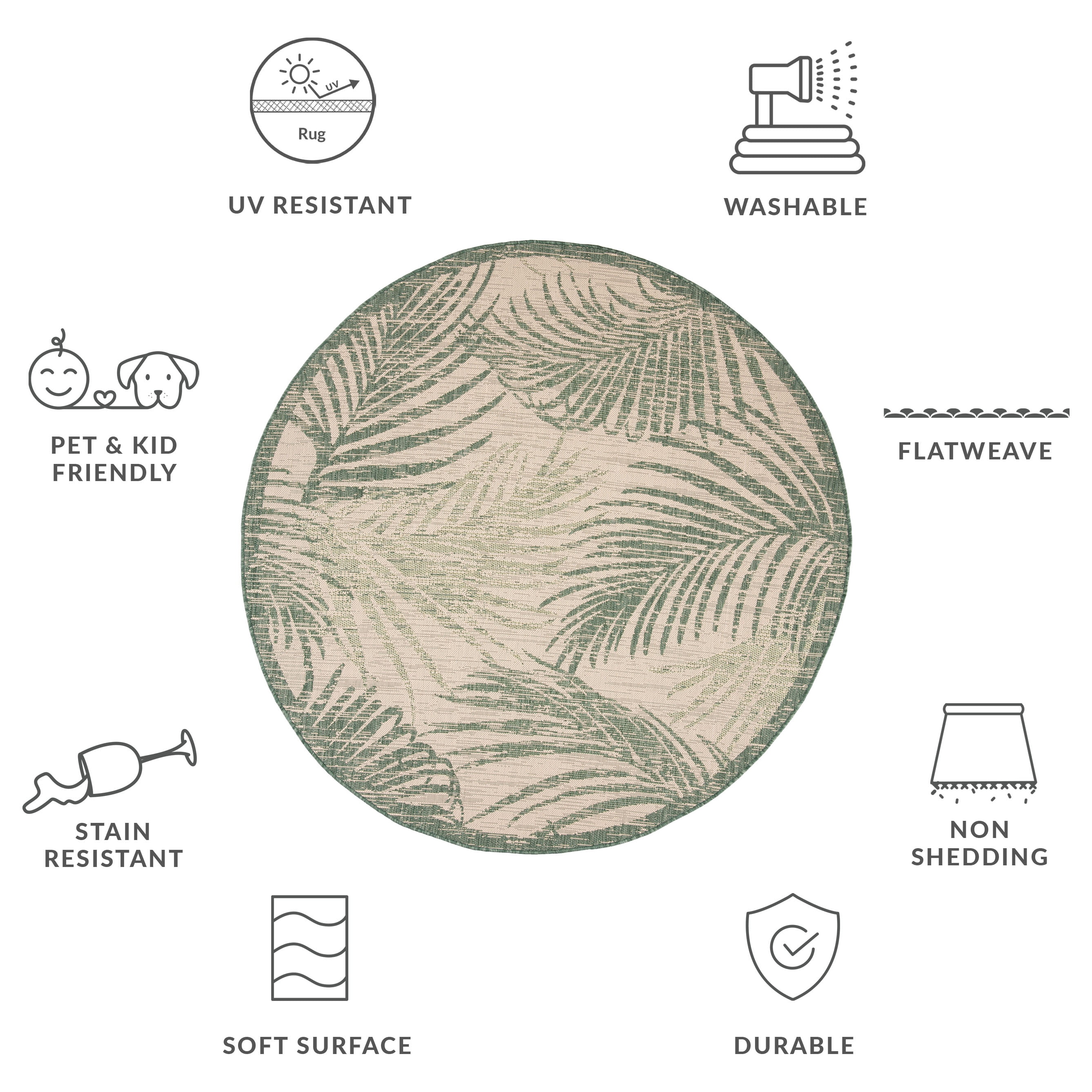Safavieh Courtyard Padic Botanical Indoor/Outdoor Area Rug, Beige/Green, 4' x 4' Round