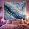 thumbnail image 2 of Flowing Blue and Gold Marble Texture on Cream Background, Serene Abstract for Art Lovers, Swirling Stone Decor, Housewarming Gift, Tapestry Wall Hanging for Bedroom and Living Room, 2 of 7