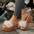 thumbnail image 2 of Pandaie Women's 3D Flower Platform Sandals Bohemia Dressy Wedge Slides Casual Summer Beach Slippers Open Toe Walking Outdoor Shoes Beige Size 6.5, 2 of 7