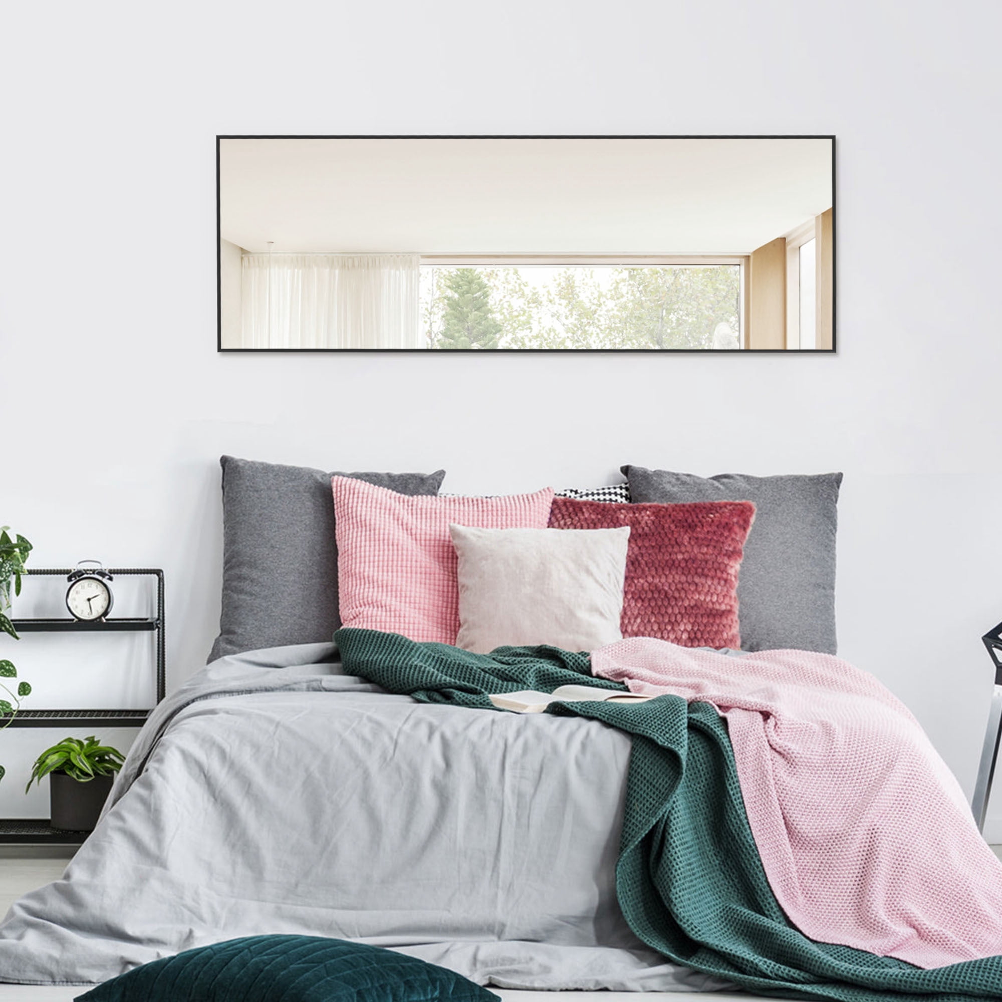 51"x16" Full Length Mirror Aluminum Alloy Rectangle Body Dressing Floor Mirrors with Stand Black