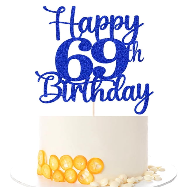 Decoración para tartas Kaoenla con purpurina para fiesta de cumpleaños número 69, color azul