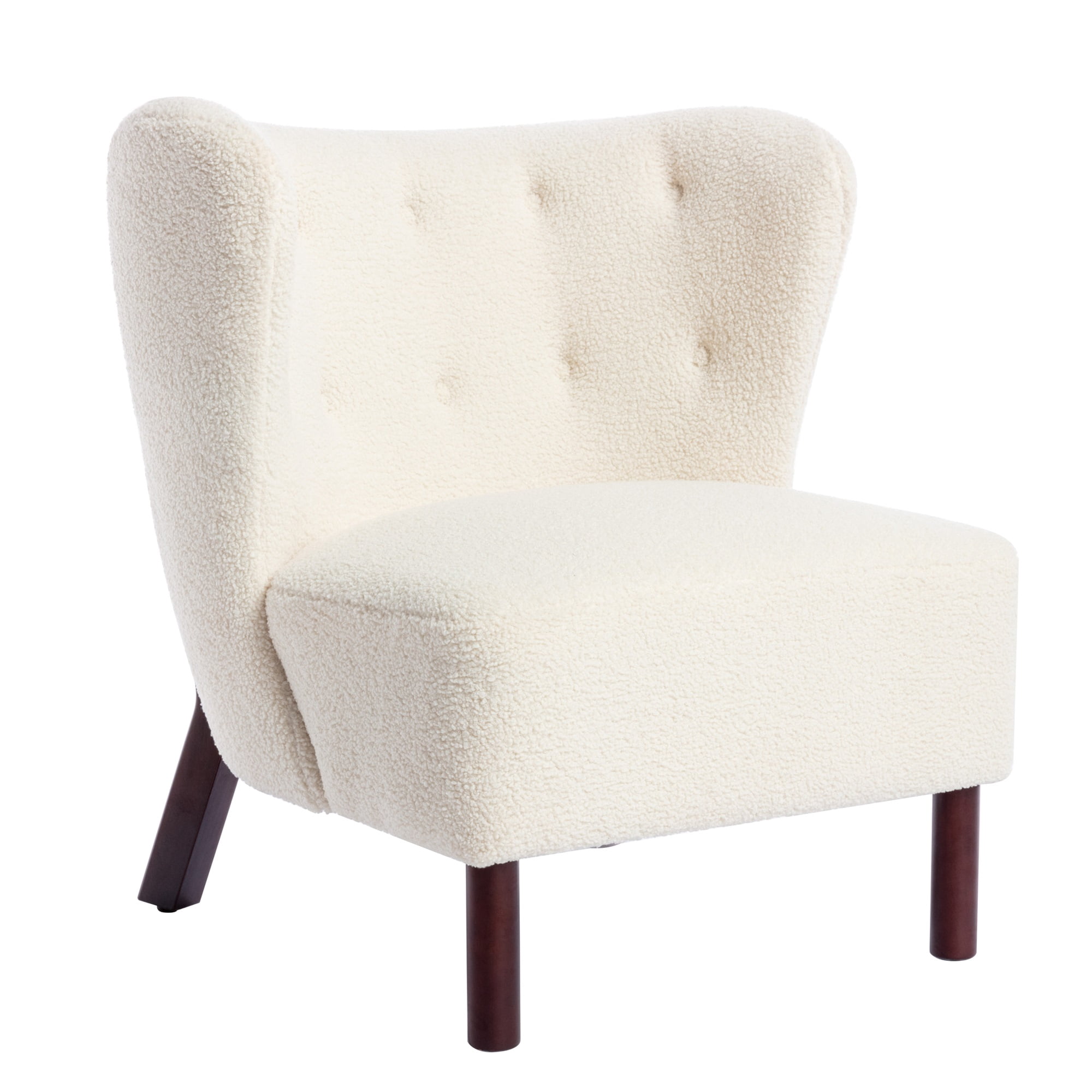 Miniyam Sherpa Boucle Accent Chair with Wooden Legs,Round Upholstered Armless Chair for Small Spaces,Reading Chair,White