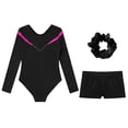 thumbnail image 4 of TiaoBug Kids Girls Rhinestone Long Sleeve Gymnastics Leotard Dance Bodysuit with Shorts Hair Band Set Hot Pink 10, 4 of 5