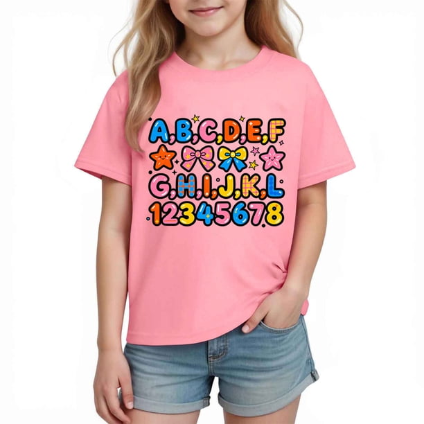Tops de Manga Corta Linda con Impresión Gráfica para Niños Niños Y Niñas, Tela Suave Transpirable para la Temporada Escolar Y el Juego Informal