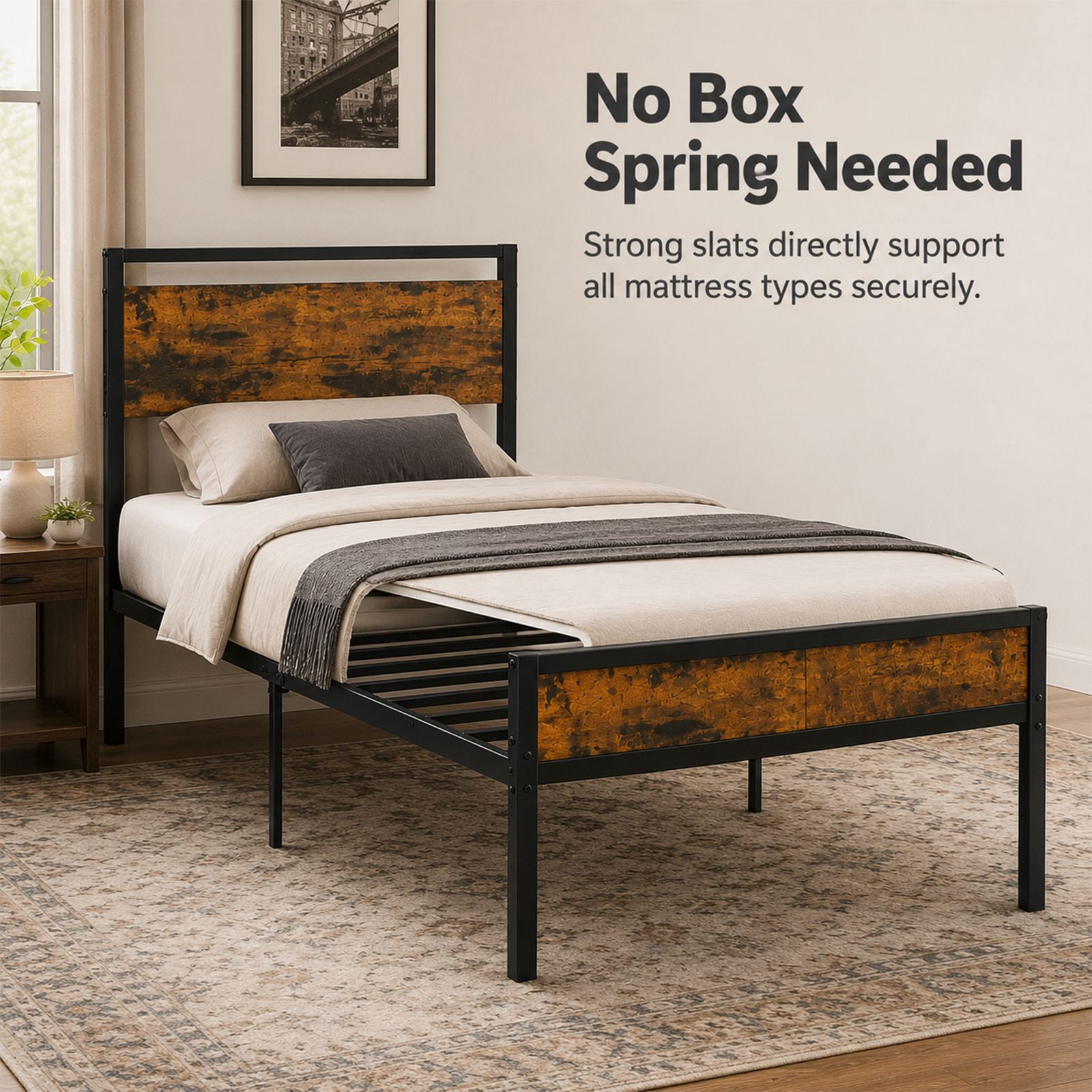 Alvantor Metal Platform Bed Frame, Mattress Foundation with Headboard and and Footboard, No Box Spring Needed Support, Noise Free, Easy Assembly