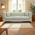 thumbnail image 2 of Newest 82.67" Cream White Velvet Chesterfield Sofa - Mid-Century Modern 3-Seater with Gold Legs for Primary Living Space​, 2 of 21