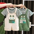 thumbnail image 4 of Tfken Boys Outfit Set Size 2 Years-3 Years Girls Baby Summer Suit Colorful Striped Tops Animal Cartoon Print Suspenders Shorts Casual Suit Toddler Boy Outfit Green, 4 of 4