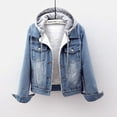 thumbnail image 2 of BRDFRL Womens Fleece Lined Denim Jackets,Button Down Hooded Jean Jacket Long Sleeve Oversize Casual Boyfriend Winter Coat Hoodies Light blue 5XL, 2 of 5