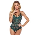 thumbnail image 2 of Lolmot Women One Piece Lingerie Deep V Teddy Sexy Lace Bodysuit Leotard Naughty Sleepwear Lingerie, 2 of 5