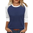 thumbnail image 2 of VJGBEGW Womens Tops 3/4 Sleeve Shirts Round Neck Raglan Sleeve Loose Casual Tshirts Color Block Summer Tees White 3XL, 2 of 5