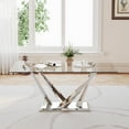 thumbnail image 3 of 5-Piece Dining Table Set, 63" Rectangular Clear Tempered Glass Table with Unique Stainless Steel Base, 4 Velvet Upholstered Chairs, Dining Table Set for Kitchen, Office, 3 of 9