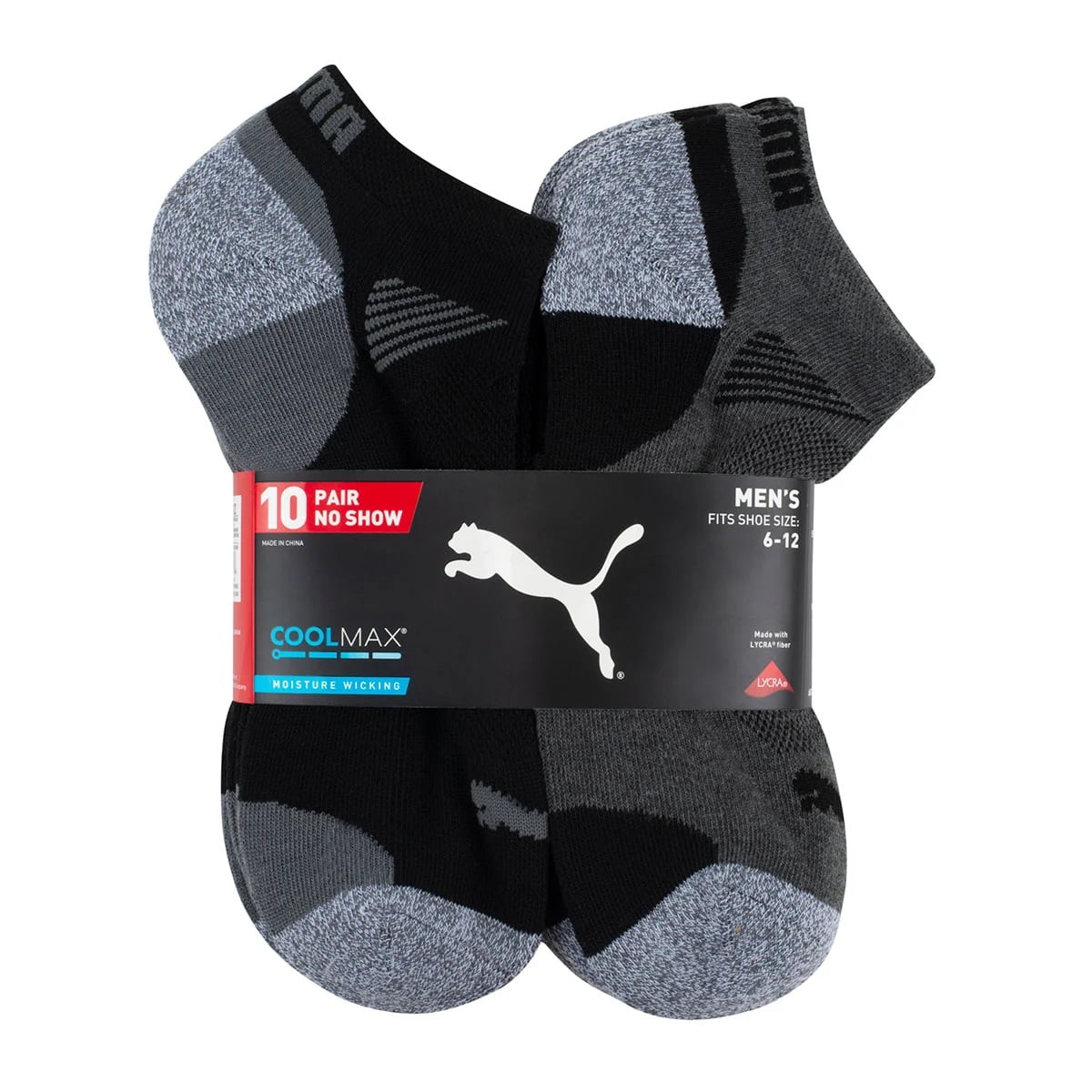 Puma Men's CoolMax Moisture Wicking Cushioned 10 Pair No Show