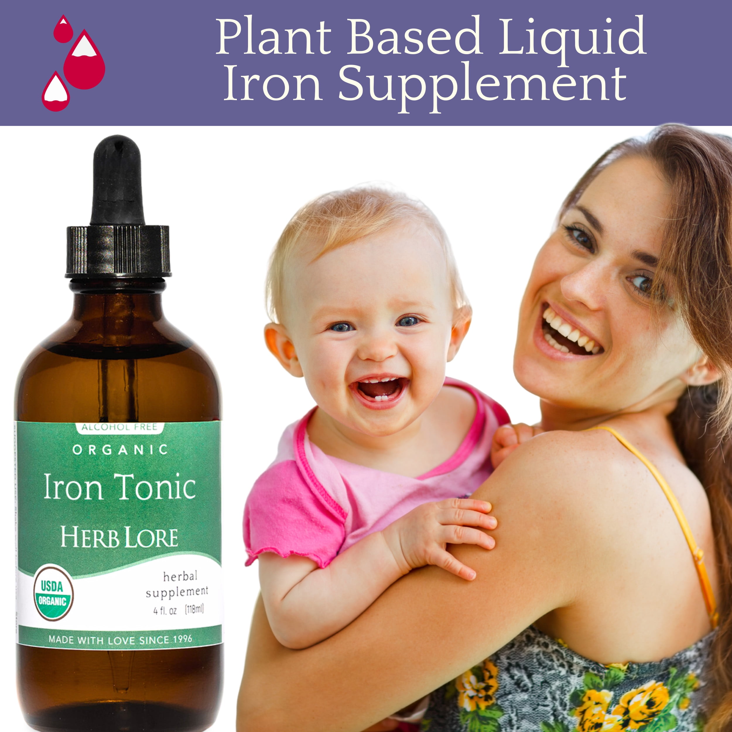 Herb Lore Organic Liquid Iron Tonic Tincture – Non-Constipating Iron Drops for Toddlers, Kids, and Women (4 fl oz)