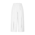 thumbnail image 5 of Roncen Women's Solid Color Wide Leg Cropped Pants - Casual Elastic Waist Pleated Trousers with Pockets, 5 of 8