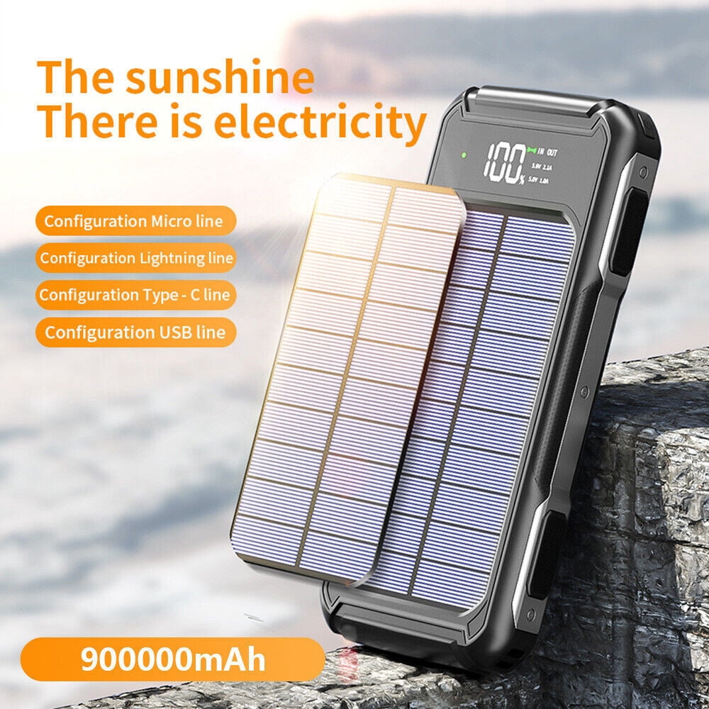 20000mAh Solar Power Bank 4 USB Portable Backup External Battery Charger for Cell Phone Black