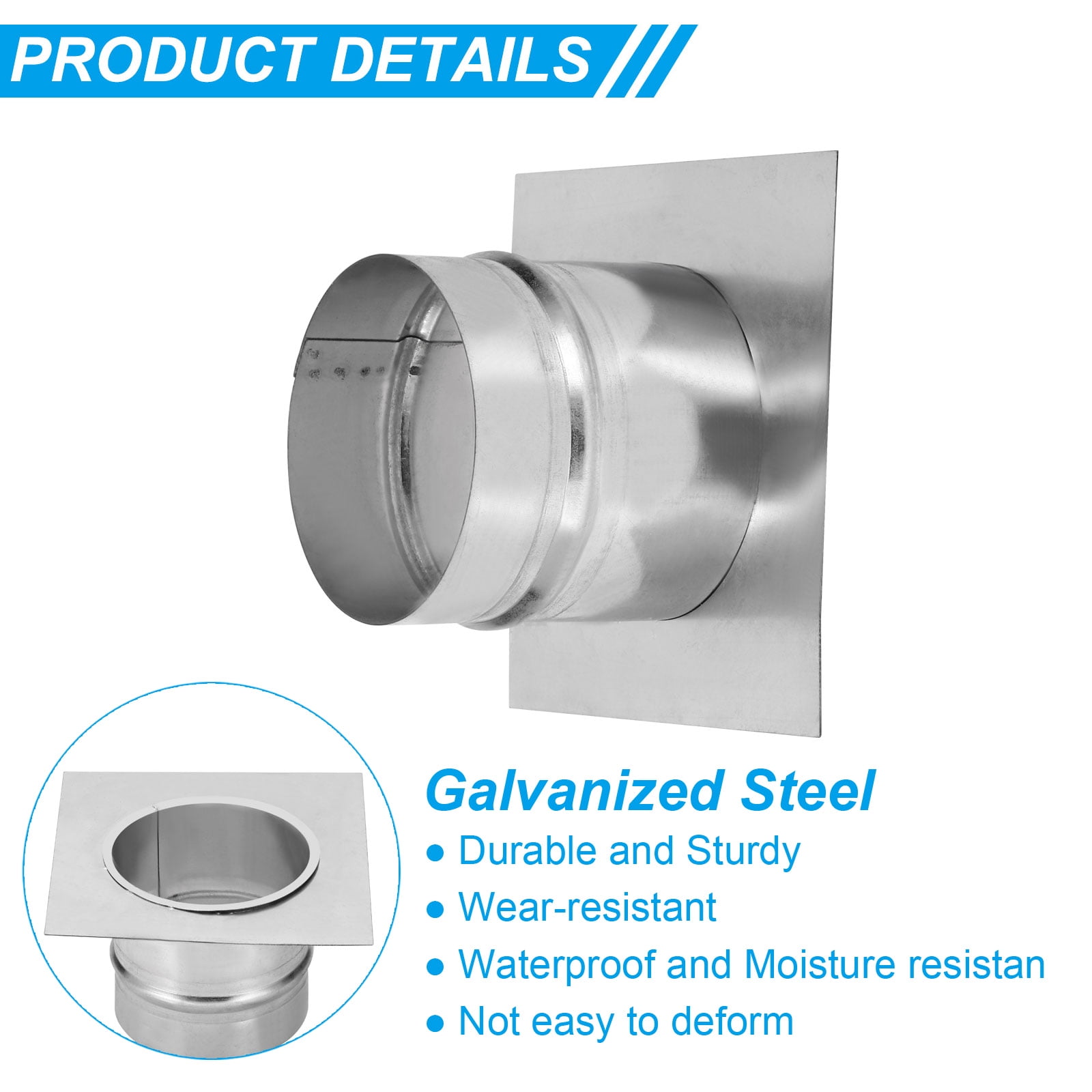 Uxcell 4" Galvanized Steel Duct Connector Flange Air Ducting Mounting Plate,6"x6" Base