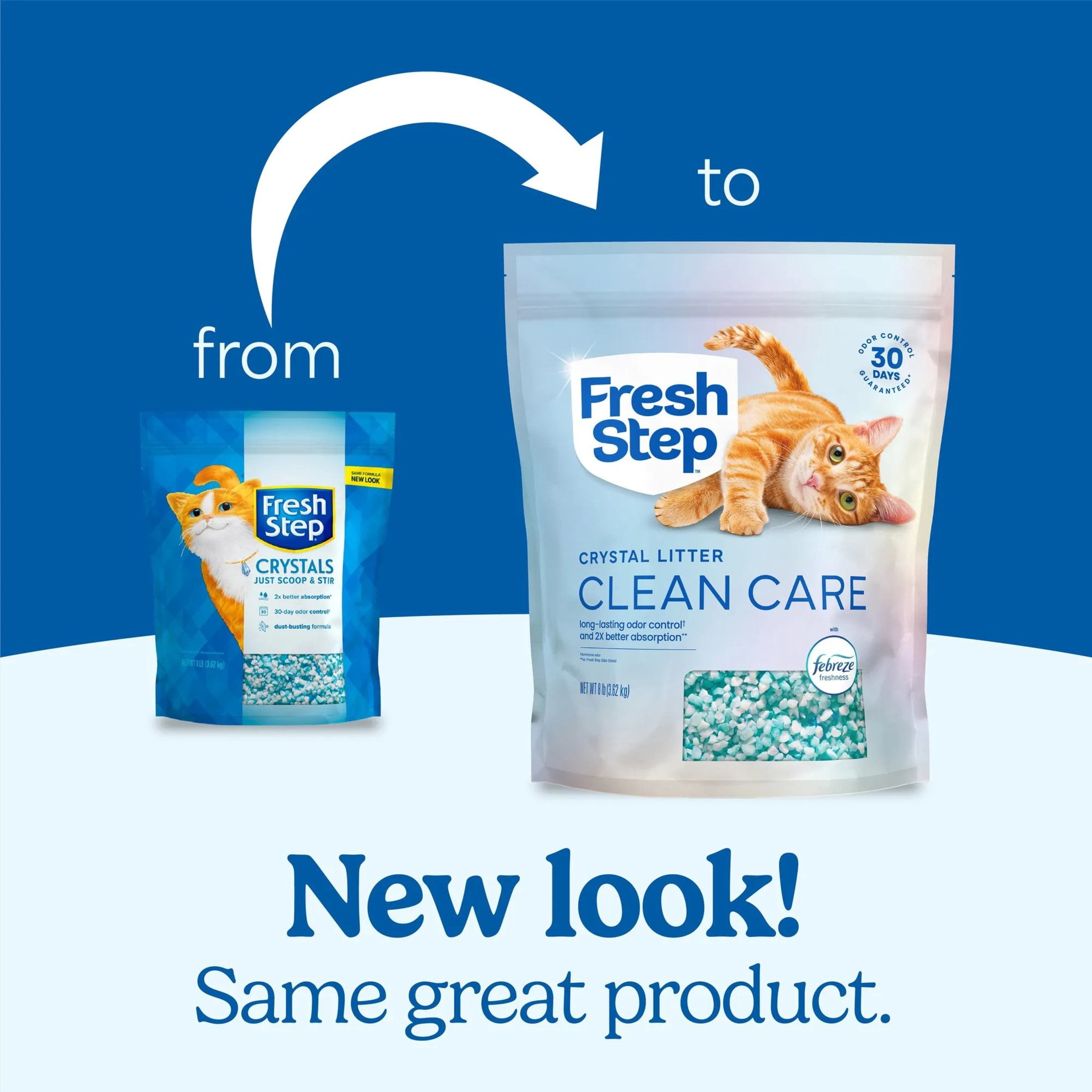 (2 pack) Fresh Step Clean Care Crystal Cat Litter, Febreze Freshness Scent, 8 lb Bag