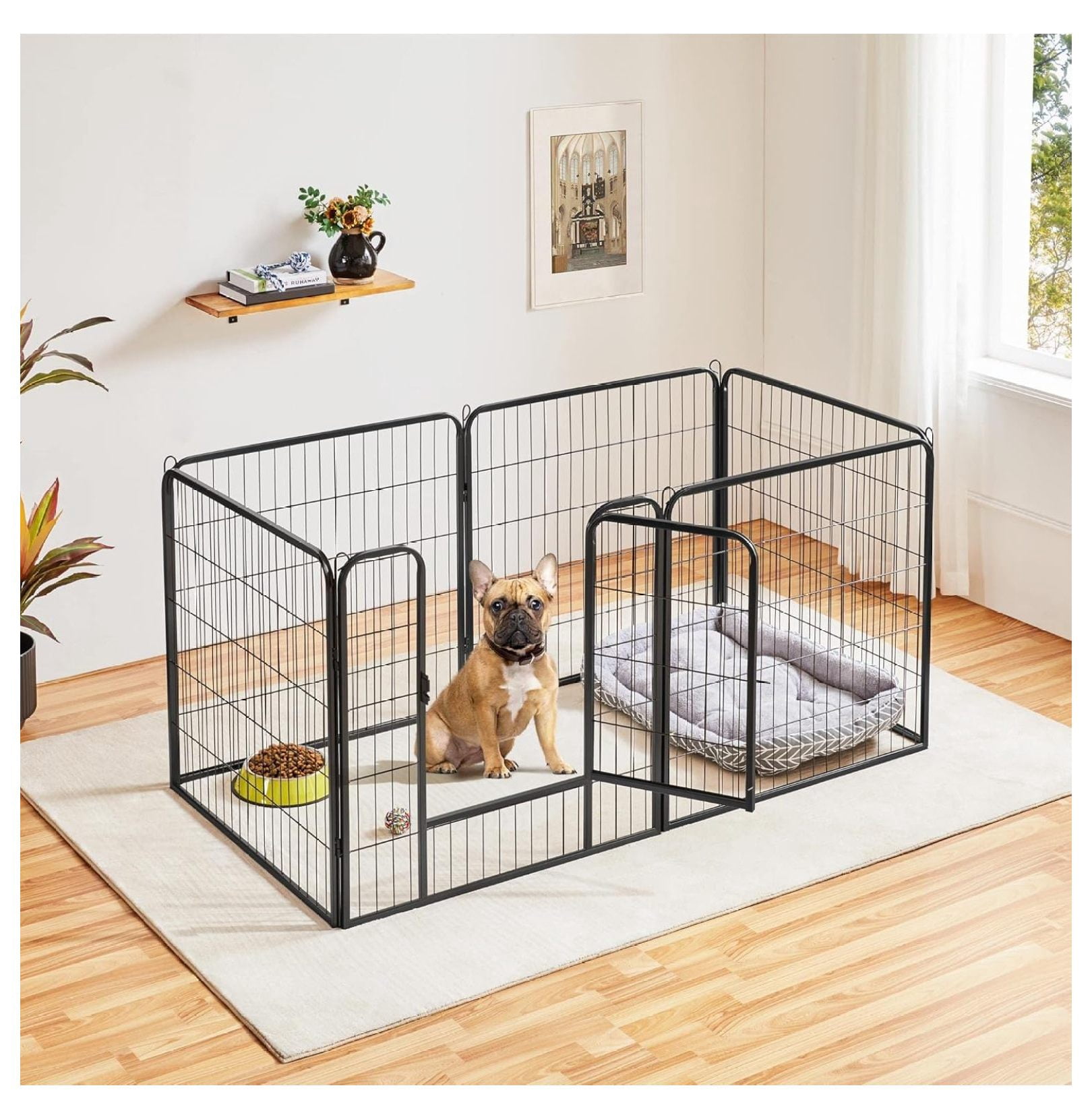 32-Inch 6 Panel Heavy Duty Portable Pet Playpen Dog Exercise Pen Cat Fence Crate Cage Kennelwith Door Puppy Rabbits Play Pen,Outdoor/Indoor,Black
