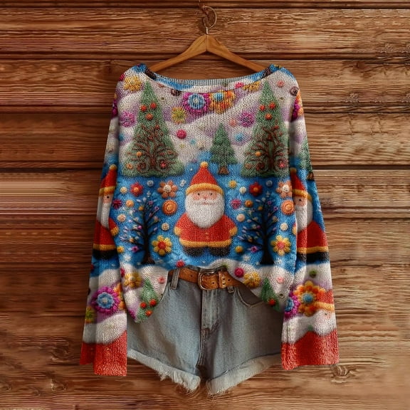 Christmas Sweaters for Women 2025 Long Sleeve Crewneck Ugly Sweater Funny Holiday Christmas Outfits for Women