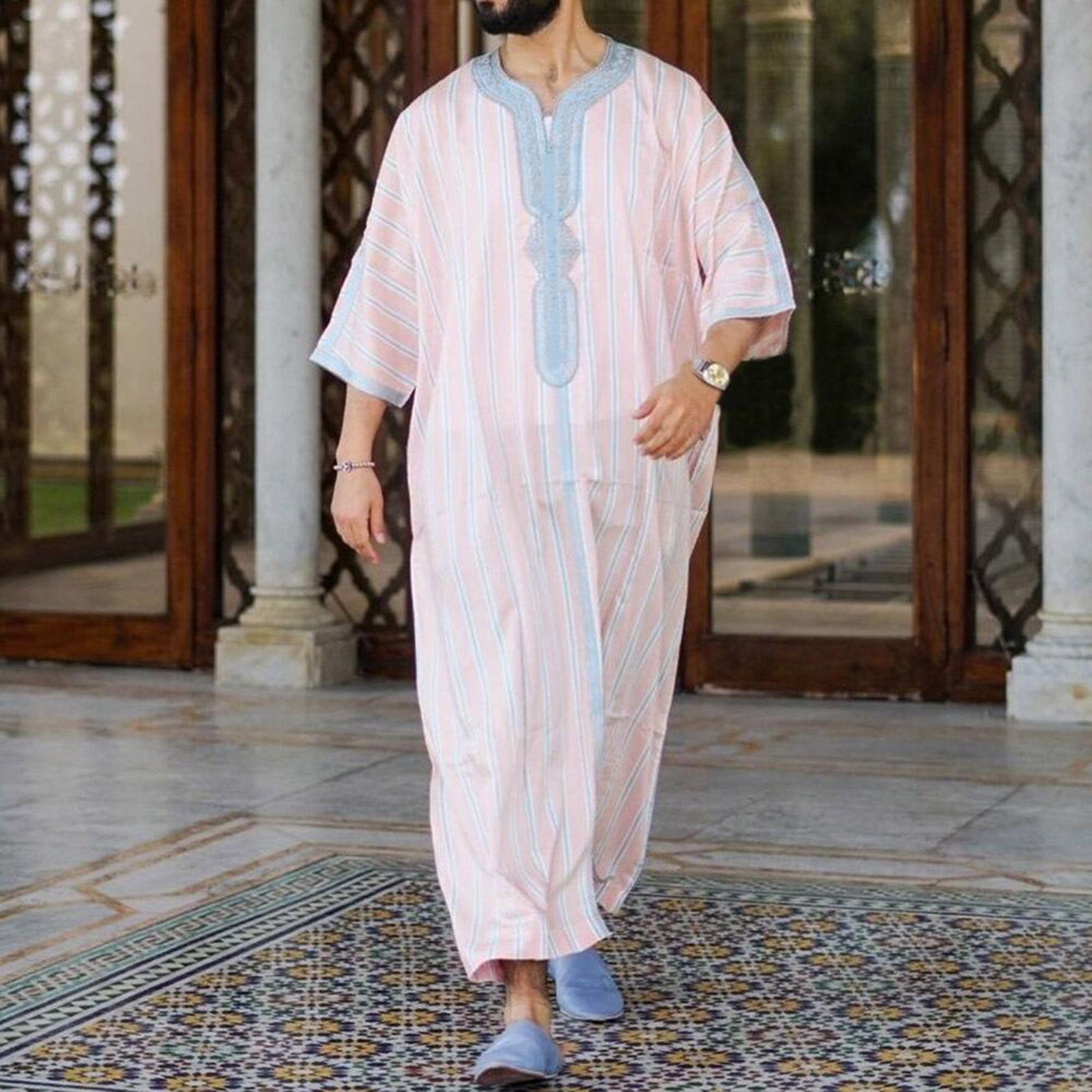 Islamic Mens Kurta Thobe Long Night Gown Shirt Thobe Kaftan Robe Muslim Male  Shirt Long Sleeve Abaya Dubai Robe Beige at Amazon Men's Clothing store